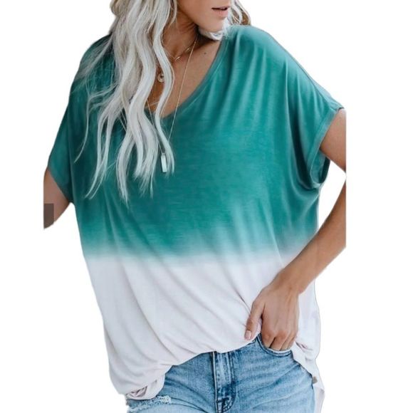 L Love T-shirt Blouse Blue Ombré - Picture 1 of 4
